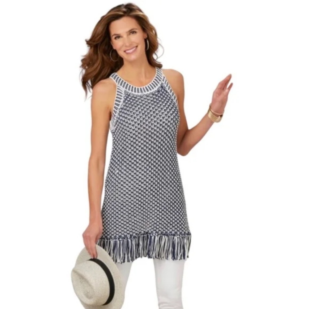 Soft Surroundings Navy and White Sleeveless Dress